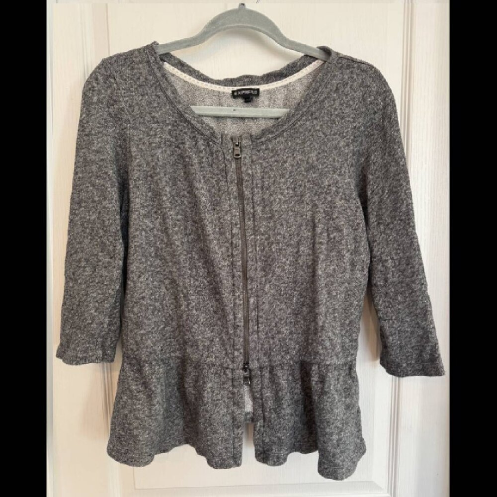 Express gray zippered peplum cardigan M